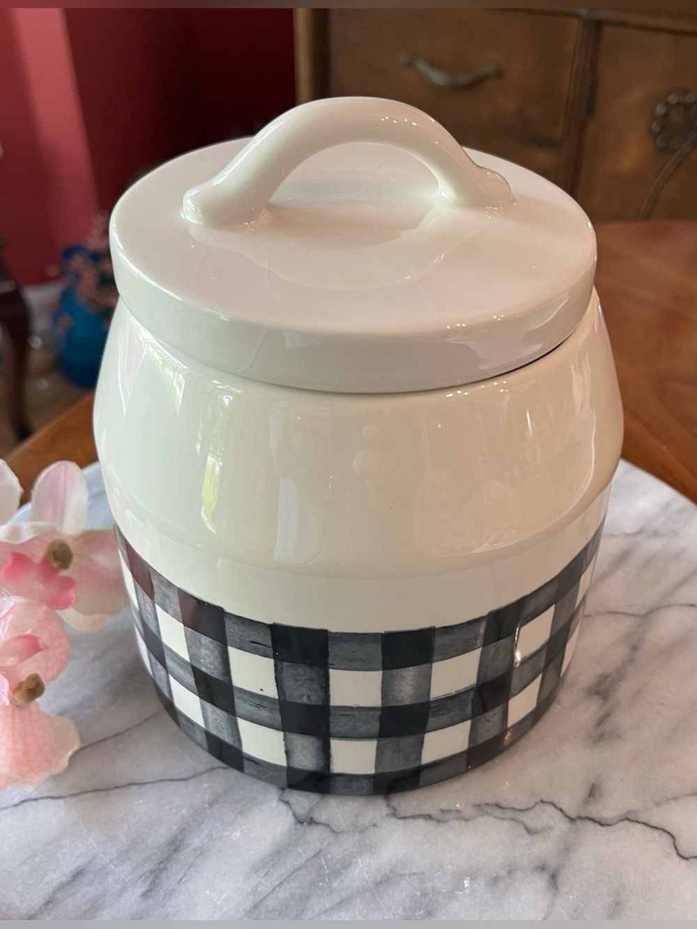 Sheffield Home Ceramic “Coffee” Canister BLK&White Buffalo Check Farmhouse - Picture 10 of 12